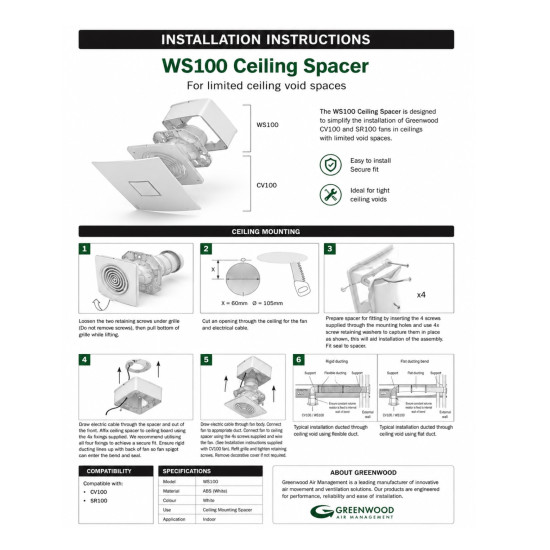 WS100-ceiling-addaptor-for-CV100-SR100-fans-GREENWOOD