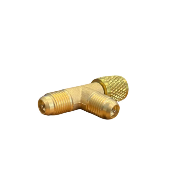 Brass-T-fitting-female-1-4-flare-without-pressure-port-Schrader-valve-elbow-2-male-1-4-flare-port-VST-44X-ACRTOOLS 