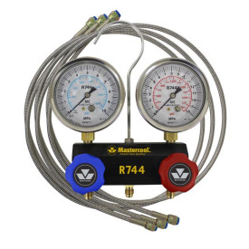 55661 R744 (CO2) 2-WAY ALUMINUM MANIFOLD WITH 3 – 150 cm BRAIDED HOSES MASTERCOOL USA