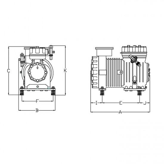 SEMI HERMETIC COMPRESSOR  4L17.2X (40X-GL-54), 2CYLINDERS, 4HP, GELPHA COMPRESSORS