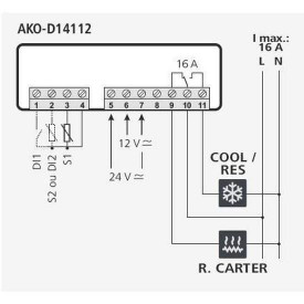 Temperature controller ,D14112,-50 / +150ºC,12-24V,off cycle defrost,decimal point,AKO ...