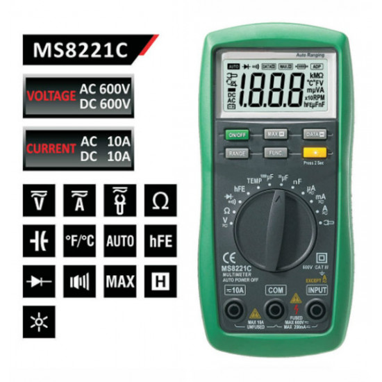 High-precision digital multimeter with autorange in case ACR8221C, ACRTOOLS